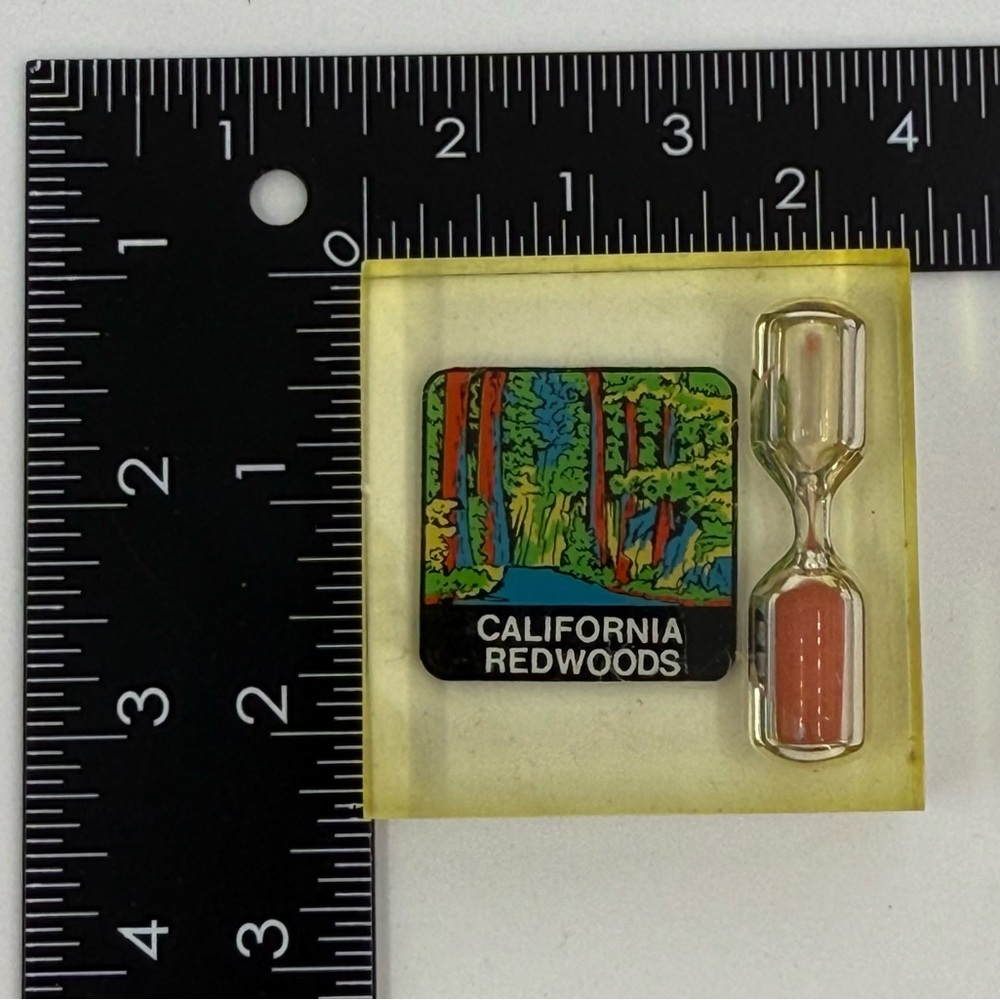 “California Redwoods” Vintage Travel Souvenir Clear Lucite Egg Timer 2.5” X 2.5” - Picture 4 of 4